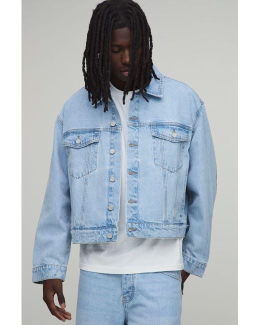 BoohooMAN Blue Essential Oversized Boxy Denim Jacket for men