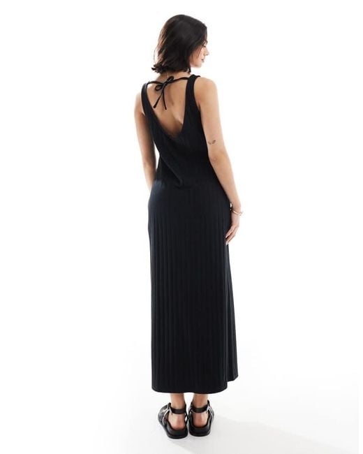 ASOS Blue Wide Rib Sleeveless Boat Neck Midi Dress