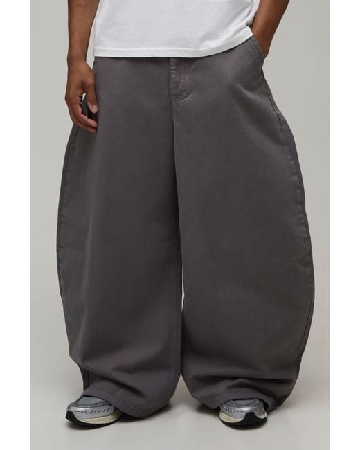 BoohooMAN Gray Barrell Leg Half & Waistband Washed Twill Trousers for men