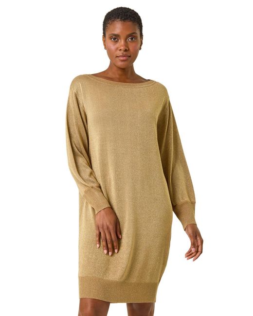 Roman Metallic Shimmer Slash Neck Jumper Dress