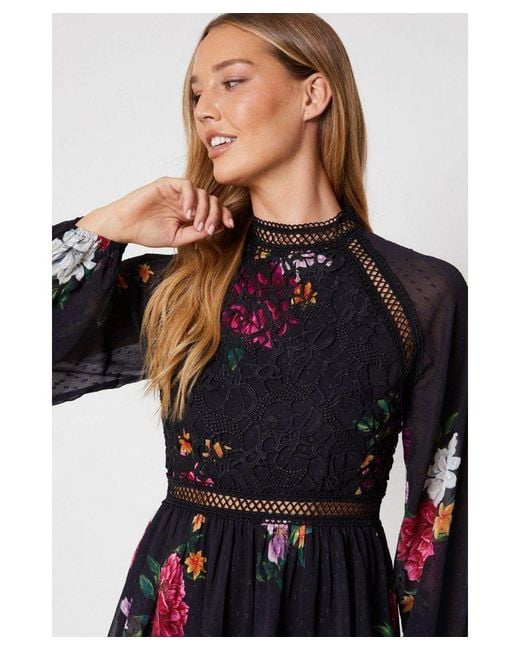 Oasis White Floral Lace Trim Dobby Chiffon Tiered Midaxi Dress