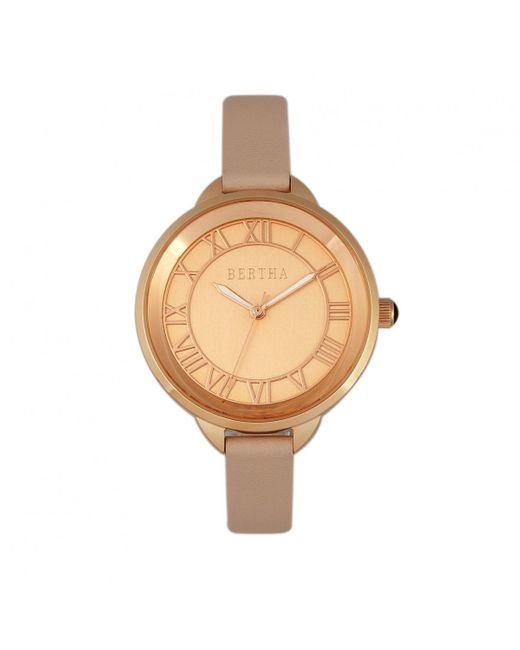 Bertha Metallic Madison Sunray Dial Leather-Band Watch