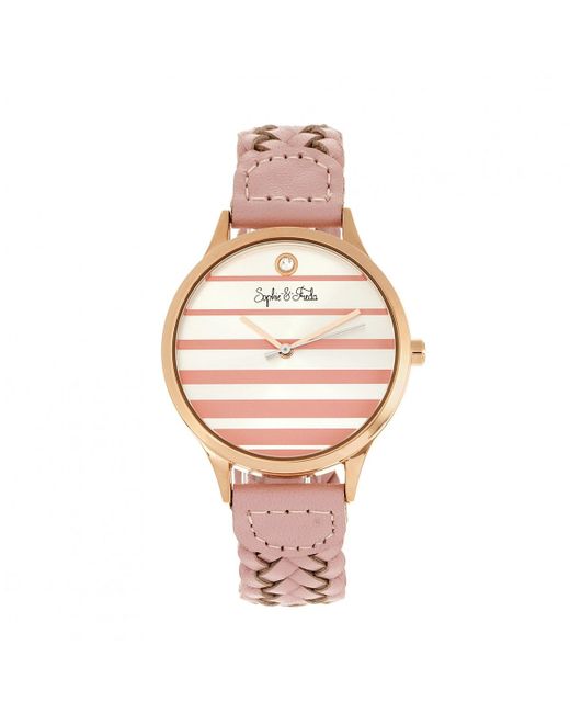 Sophie & Freda Pink Tucson Leather-Band Watch W/Swarovski Crystals
