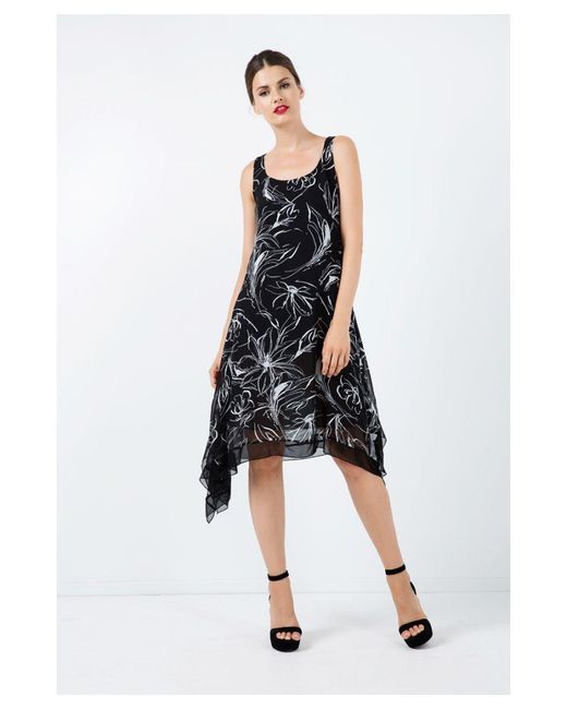 Conquista Black Sleeveless Layer Dress With Net Detail