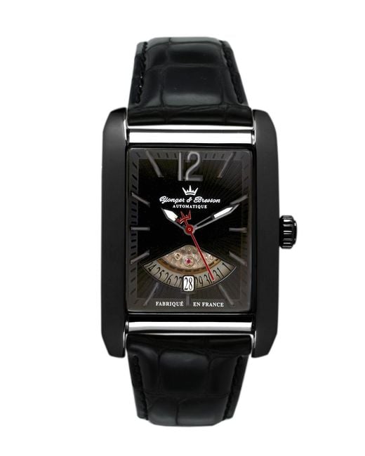Yonger Black Dial Leather Watch for men