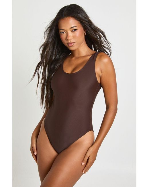 Boohoo Brown Essentials Scoop Swimsuit