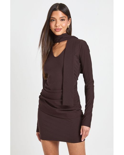 Boohoo Purple Wrap Waist Scarf Detail Bodycon Dress