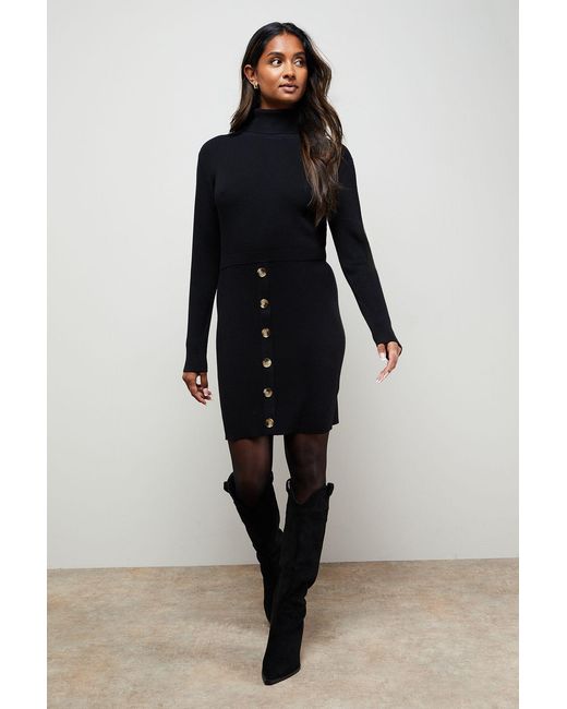 Oasis Blue Button Down High Neck Mini Dress