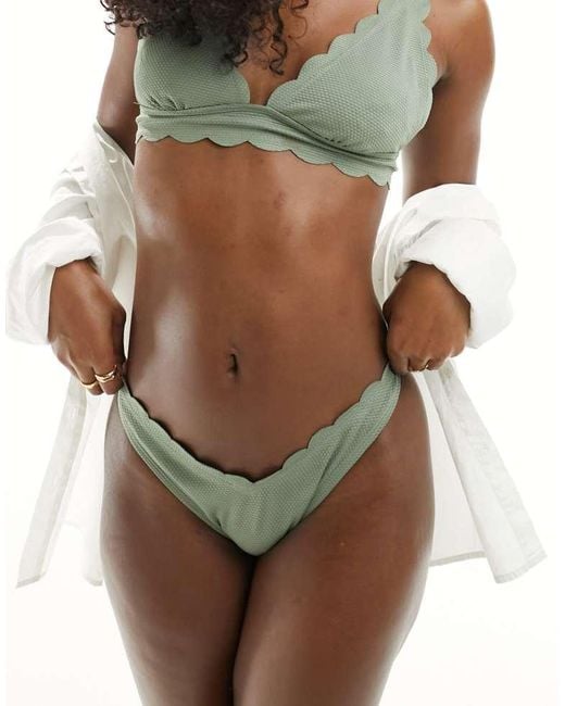 Hunkemöller Green Hunkemoller Scallop High Waisted Bikini Bottoms