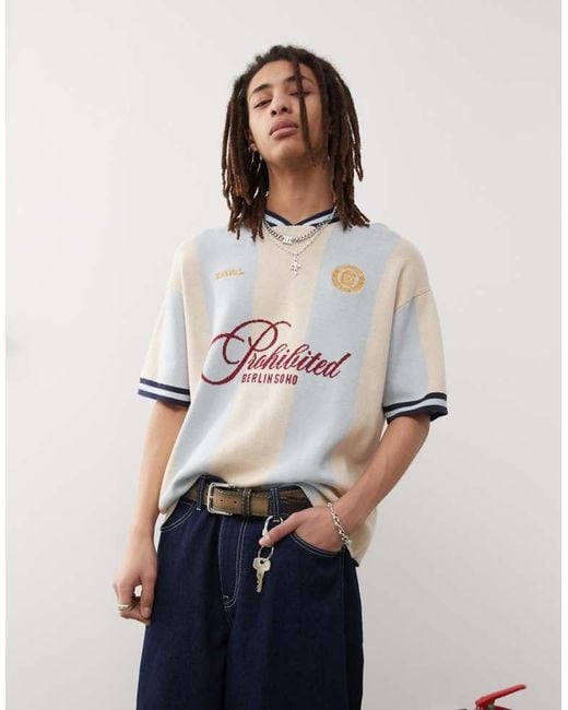 Prohibited White Knitted Short Sleeve Jumper for men