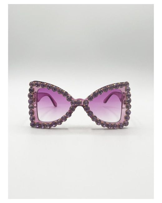 SVNX Purple Oversized Triangular Crystal Gem Sunglasses
