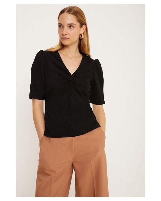 Oasis Twist Front Stretch Crepe Top in Black
