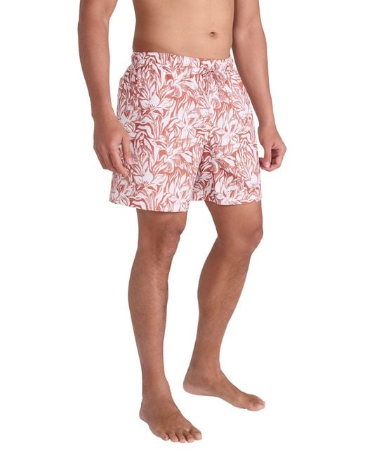 Mountain Warehouse Pink 'Aruba' Printed Swim Shorts Drawstring Quick Drying Swimming Trunks for men