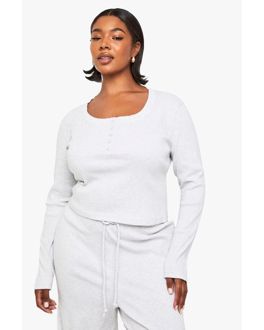 Boohoo White Plus Button Front Scoop Top