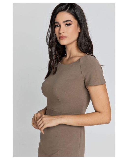 Conquista Brown Fitted Cap Sleeve Dress Fashion