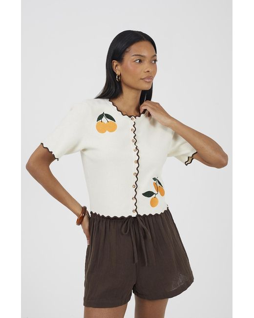 Brave Soul White Short Sleeve Cardigan With Embroidery