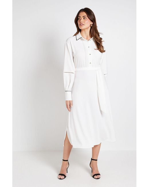 Wallis White Contrast Lace Trim Shirt Dress