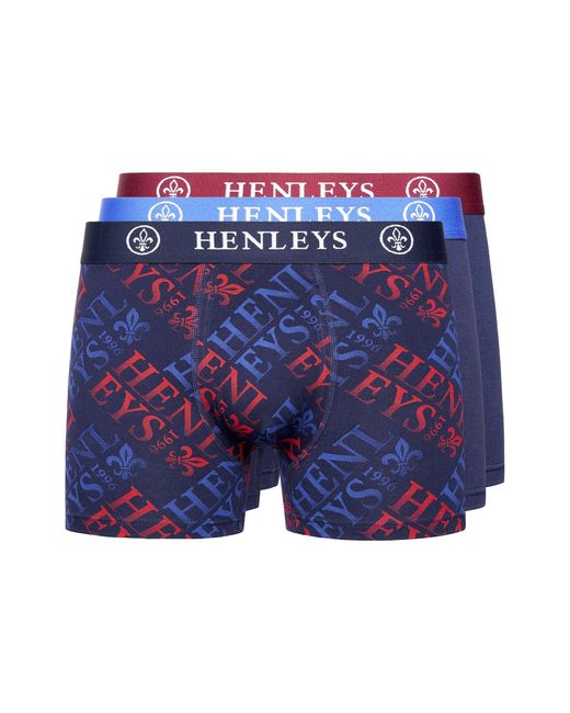 Henleys Blue Rutlers Boxers 3Pk for men