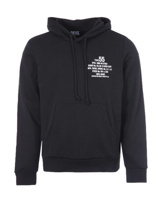 DIESEL Blue S-ginn K26 Serial Number Logo Hoodie for men