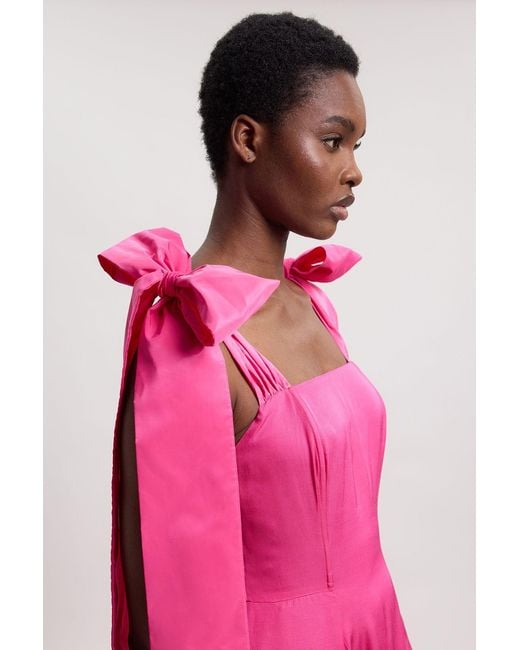 Karen Millen Pink Petite Viscose Linen Tie Strap Woven Prom Dress
