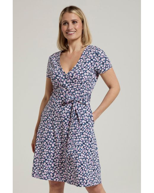 Mountain Warehouse Blue 'Santorini' Jersey Wrap Dress With Pockets Summer Comfy Outfit Cotton