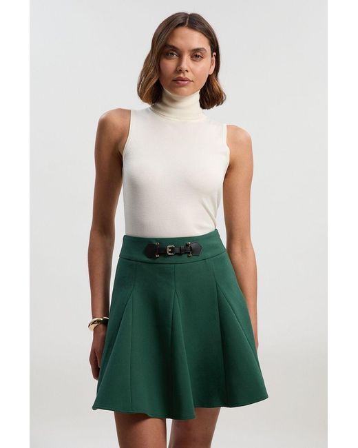 Karen Millen Green Compact Essential Tab Waist Flippy Mini Skirt