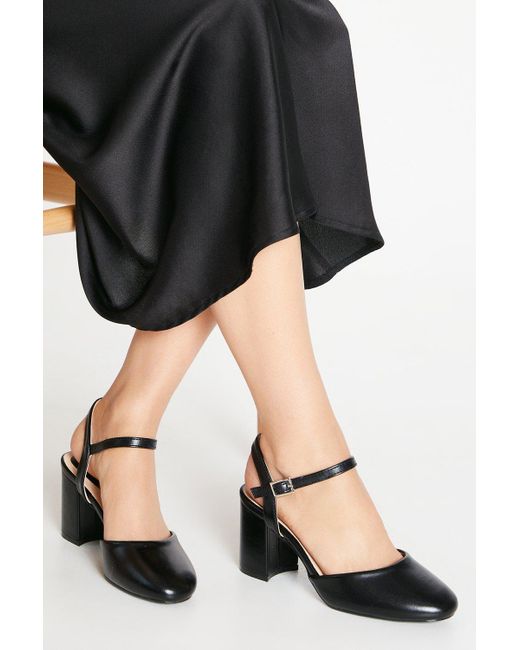 Wallis Black Emeldas Round Toe Block Heel Open Back Court Shoes