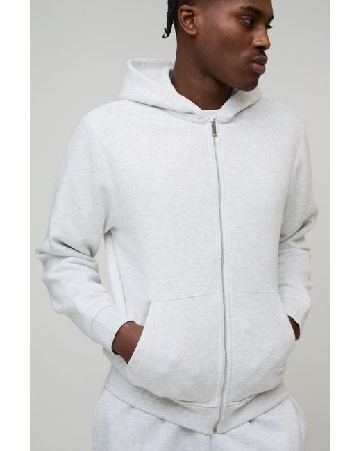 BoohooMAN White Basic Regular Zip Through Hoodie for men