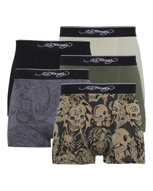 Ed Hardy Green 5 Pack Cotton Breathable Boxers Underwear for men