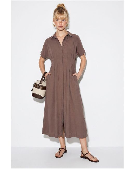 Bianco Lucci Brown Fitted Midi Shirt Dress