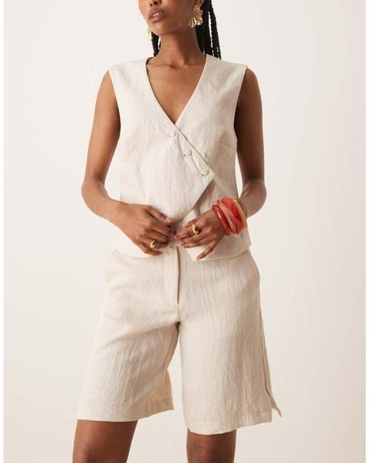 Vila Natural Tailored High Waist Longline Short Co-Ord