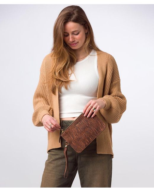 Pure Luxuries Brown 'Addison' Print Nappa Leather Clutch Bag