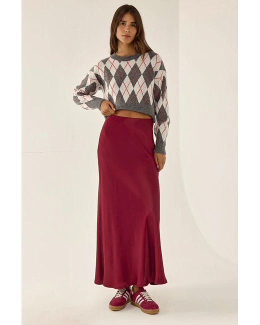 Hiccup Red Satin Maxi Skirt