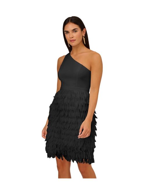 Adrianna Papell Black Chiffon Feather Cocktail Dress