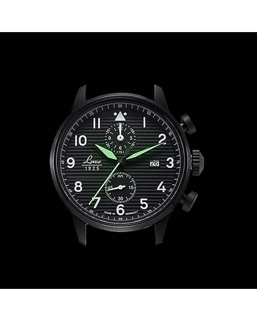 Laco Black Big Pilot Watch Vintage Chronograph Aviator With Dial Analogue Display And Leather Strap Stainless Steel for men