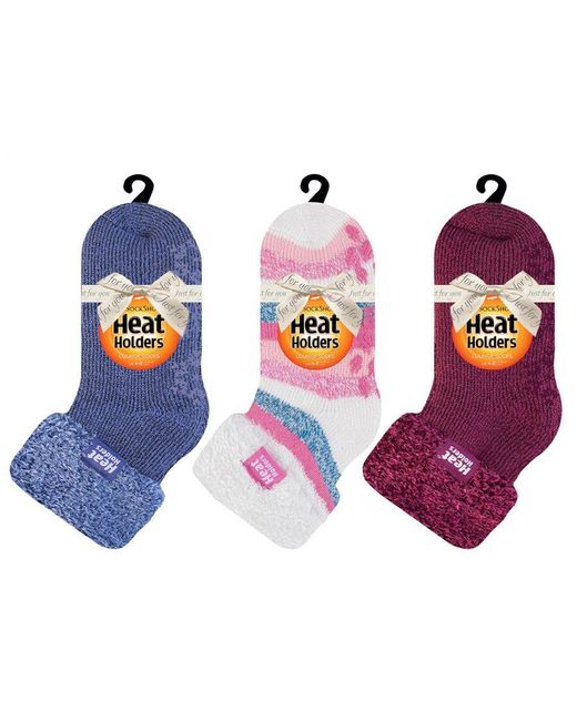 Heat Holders Blue Fluffy Slipper Bed Socks With Grips