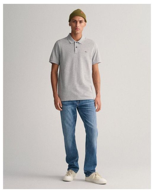 Gant Gray Regular Fit Short Sleeve Shield Logo Pique Polo for men