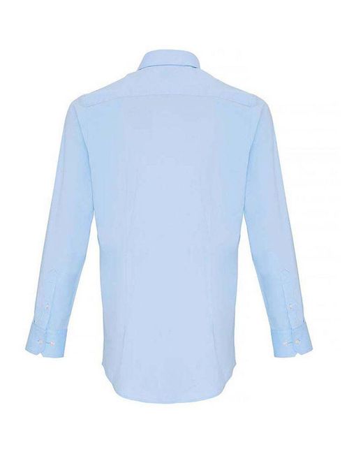 PREMIER Blue Stretch Fit Poplin Long Sleeve Shirt (Pale) for men