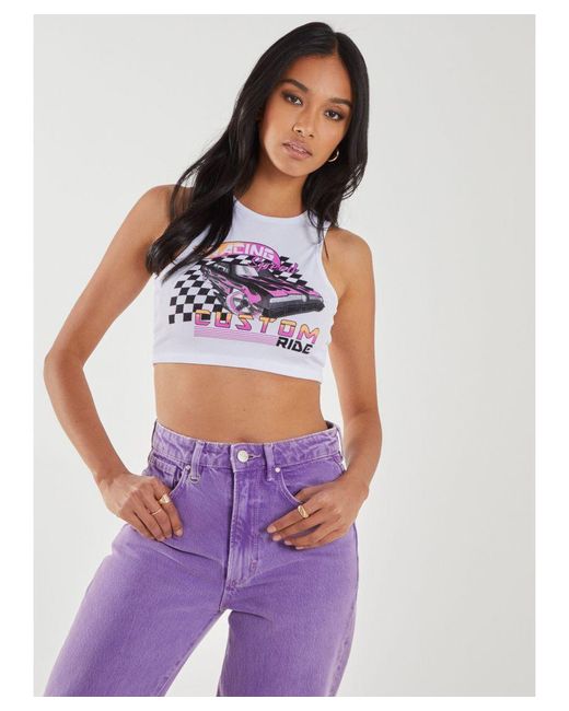 Pink Vanilla White Graphic Printed Cropped Vest