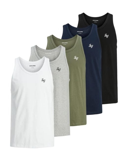 Jack & Jones Green 5 Pack Sleeveless Vest for men