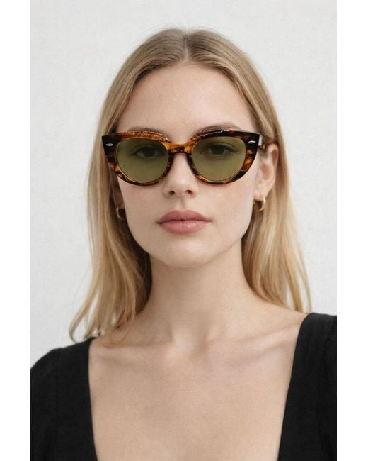 SVNX Natural Round Stripe Cat Eye Sunglasses