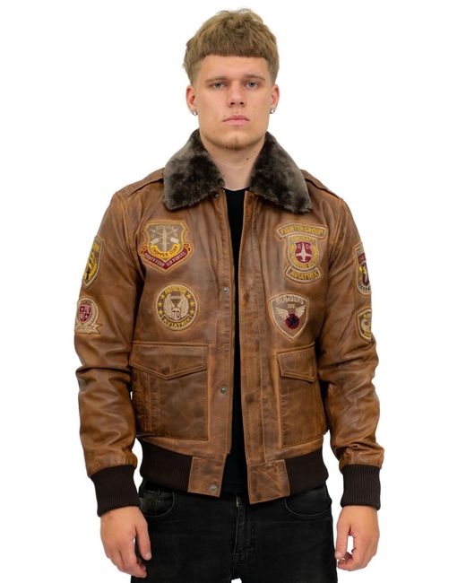 Infinity Leather Brown Air Force Bomber Jacket for men
