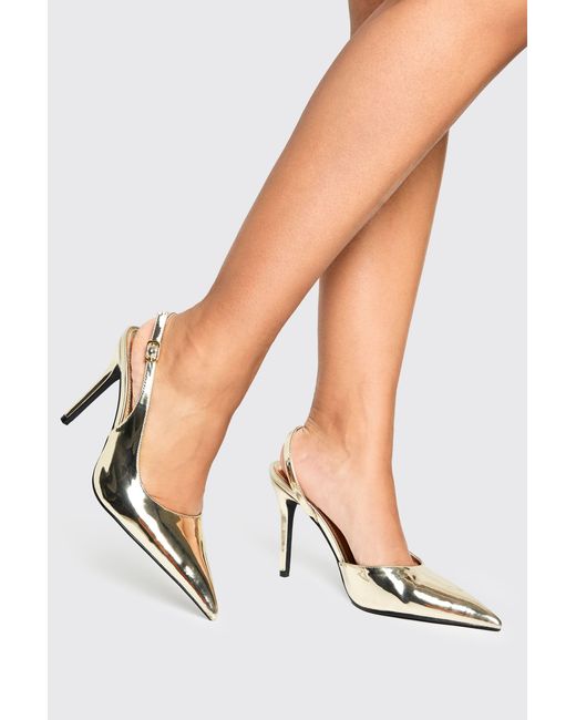 Boohoo Black Metallic High Heeled Slingback Court Shoes