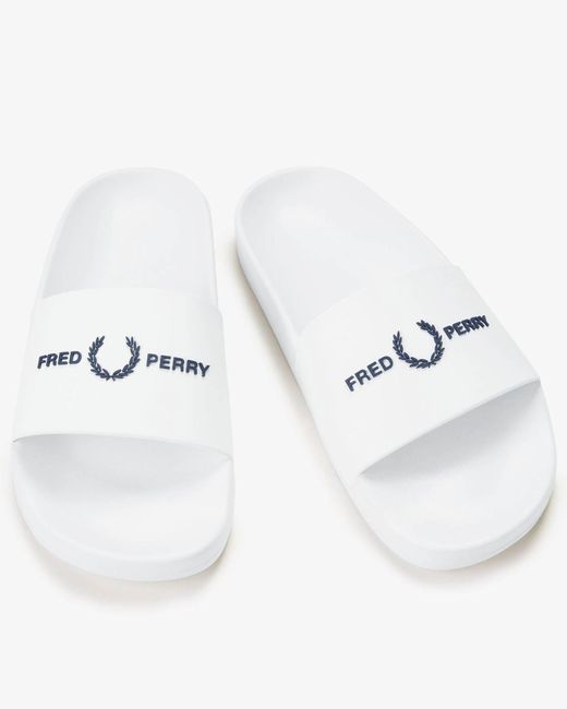 Fred Perry White Branded Slider for men
