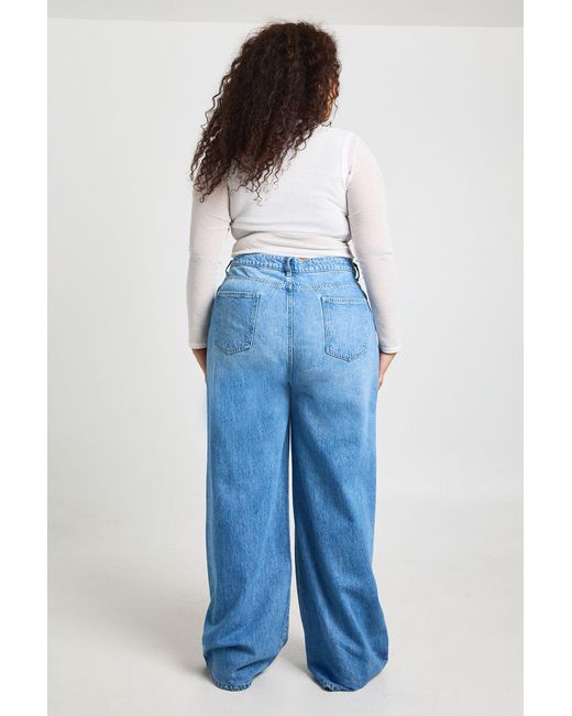 Boohoo Blue Plus Basics High Waist Wide Leg Jean