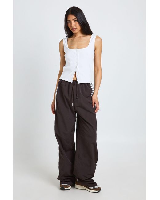 Boohoo Brown Tall Nylon Side Stripe Wide Leg Trousers