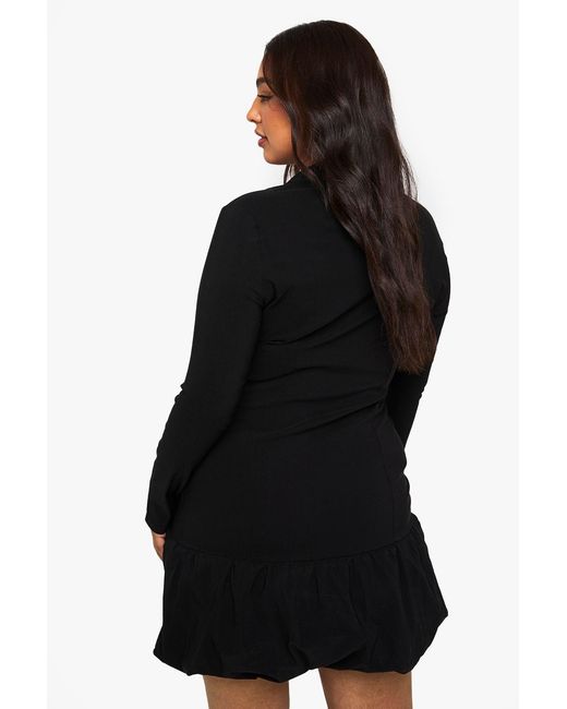 Boohoo Black Plus Boxy Puff Hem Blazer Dress