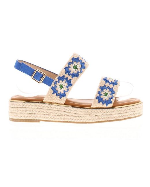 Wynsors Blue Wedge Summer Sandals Feint Buckle Royal Textile