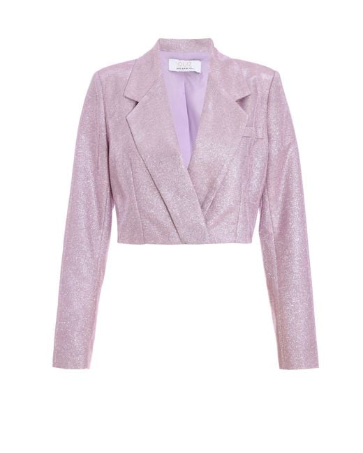 Quiz Purple Lilac Glitter Cropped Tailored Blazer