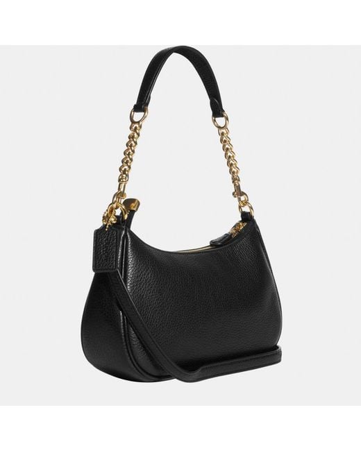 COACH Black Pebbled Leather Teri Shoulder Bag With Chain Strap